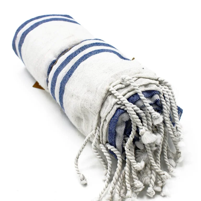 hamman spa towel 90x170cm in ocean blue, folded and displayed
