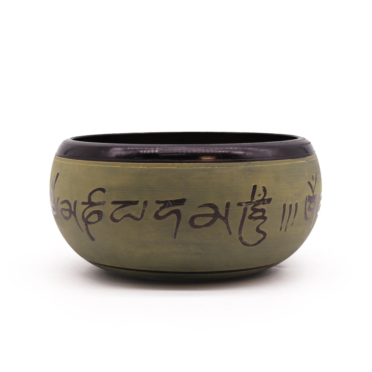 Earth powder five buddha singing bowl 16cm with intricate mantra design on the outer surface