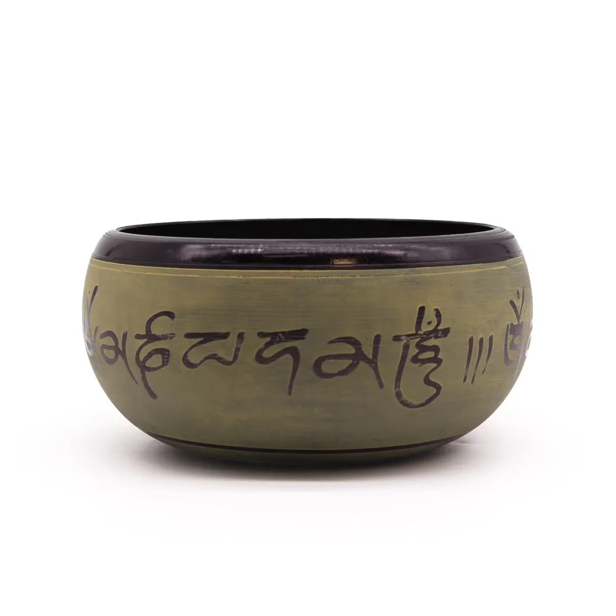 16cm singing bowl with Earth Powder finish featuring Mantra Five Buddha design on the side