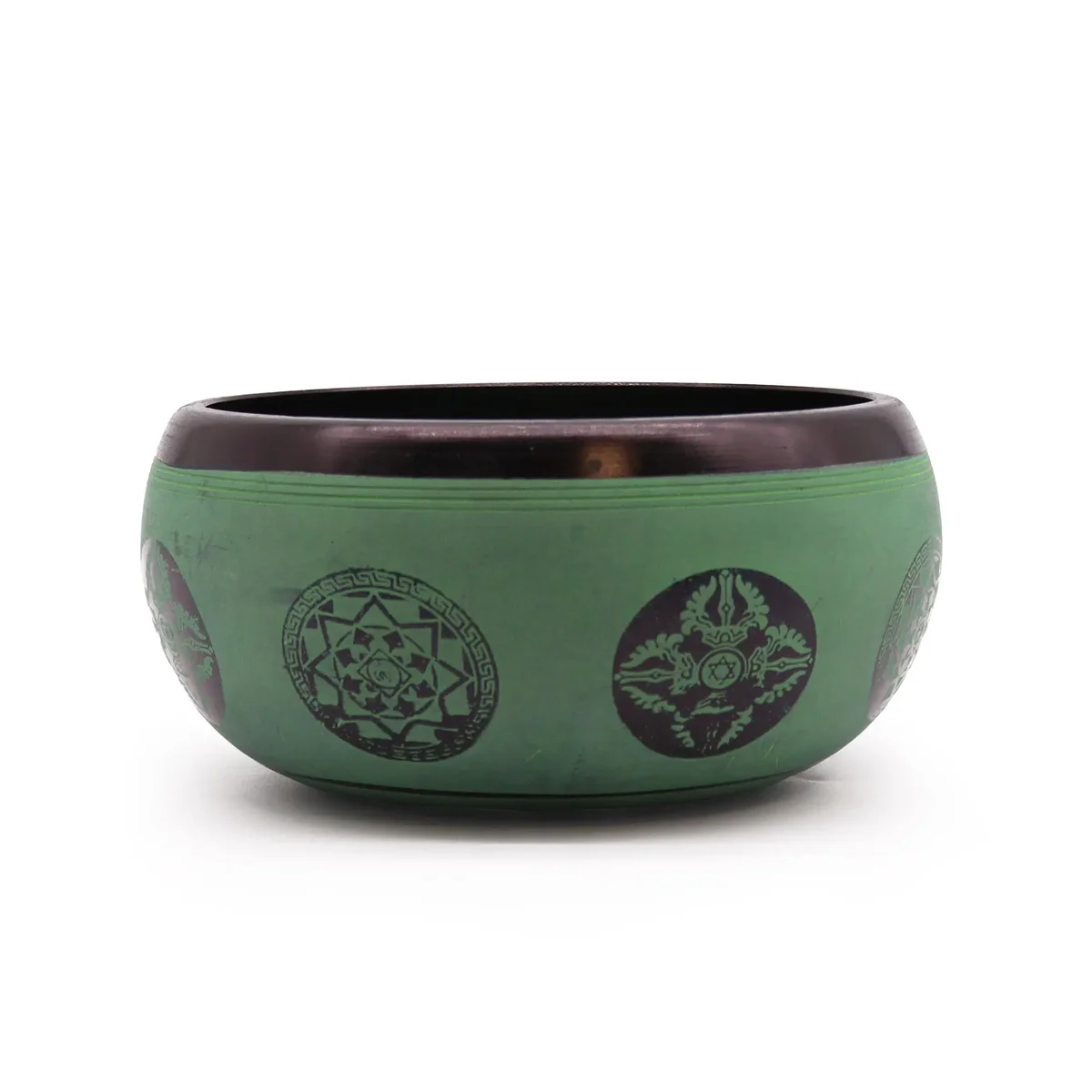 16cm Earth Powder mandala singing bowl with Buddha design, round and decorative for meditation and sound therapy