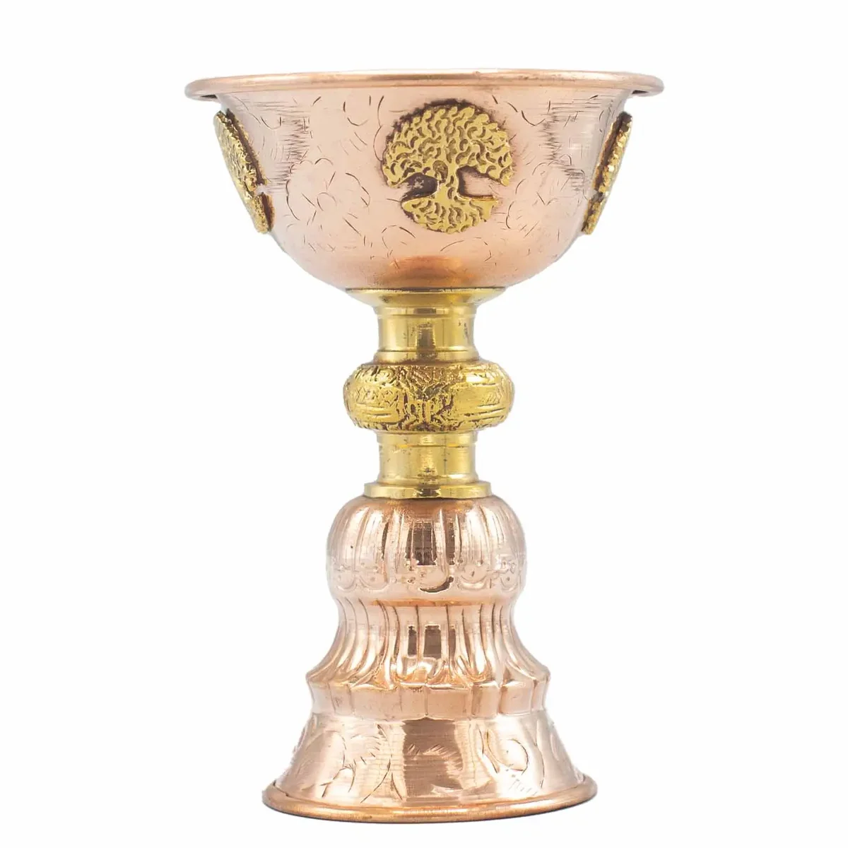 Copper ritual goblet with engraved Tree of Life design, 10x15cm, shiny copper finish, used for ceremonies