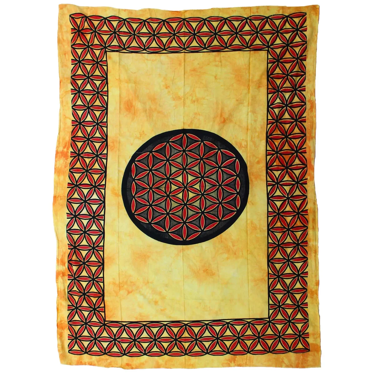 Single bedspread with orange Flower of Life design, made of cotton, also suitable as wall hanging