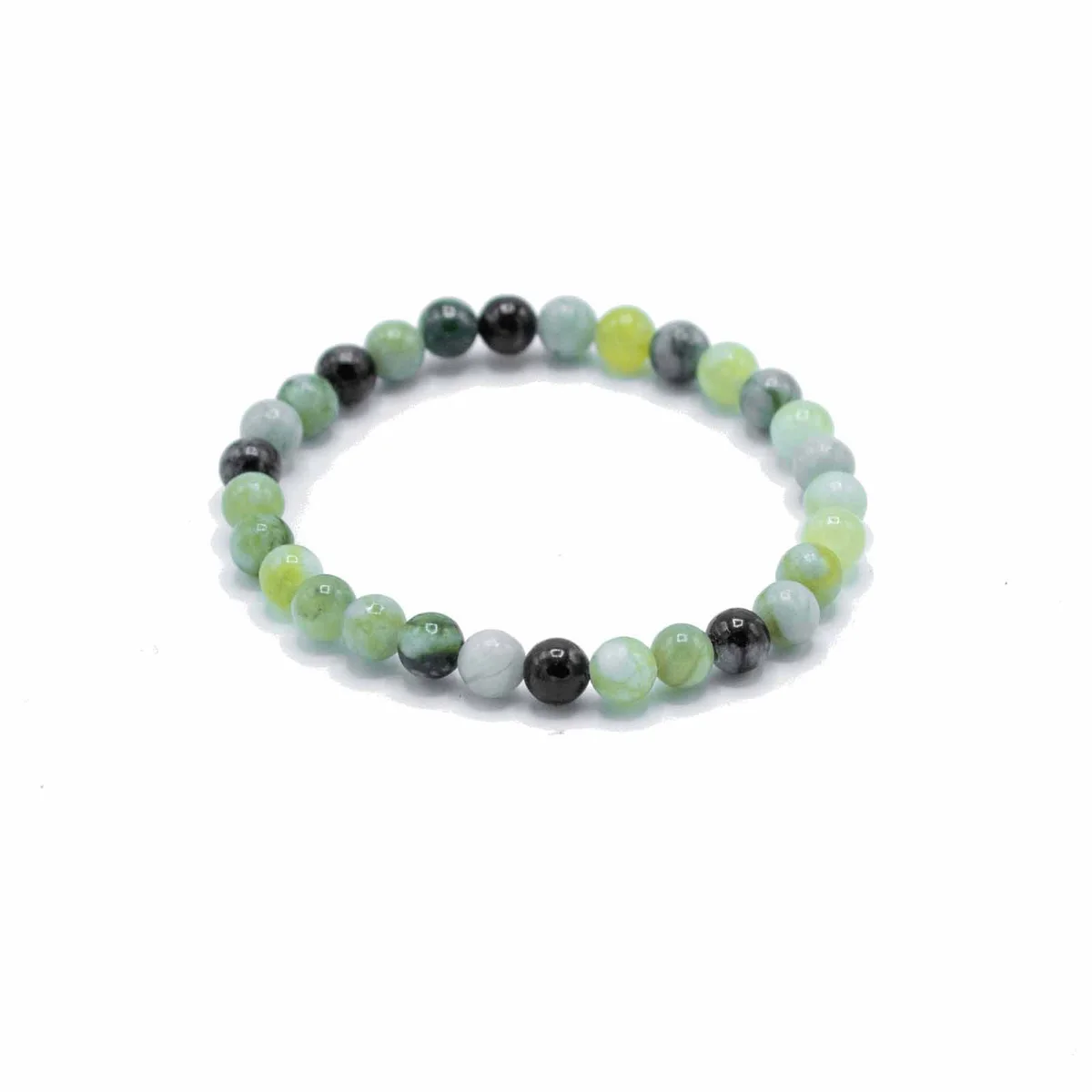 Olive jade bracelet with smooth green gemstone beads on an elastic band for healing and manifestation purposes