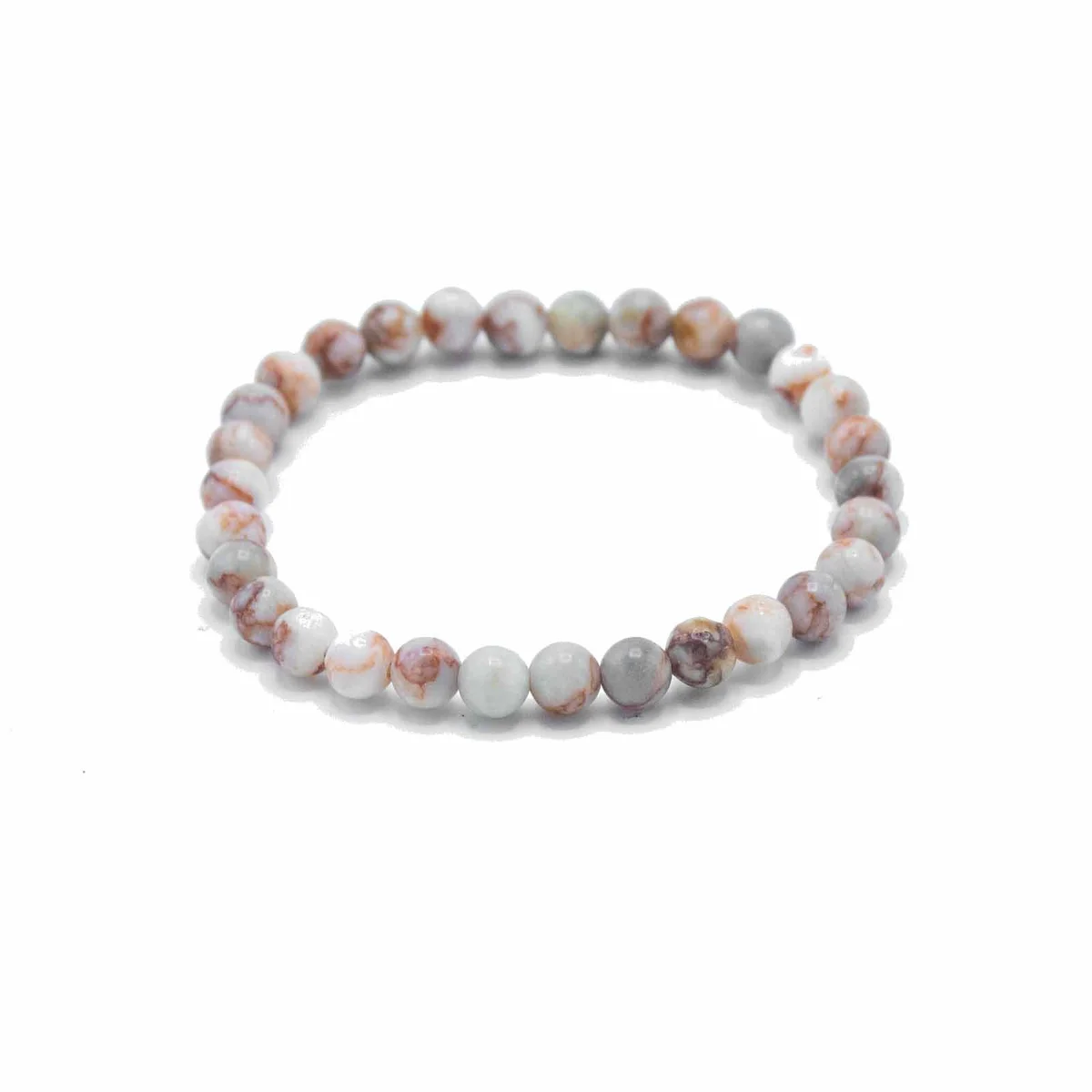 Gemstone manifestation bracelet featuring red Blood Spider Stone beads symbolizing family bonds on elastic band