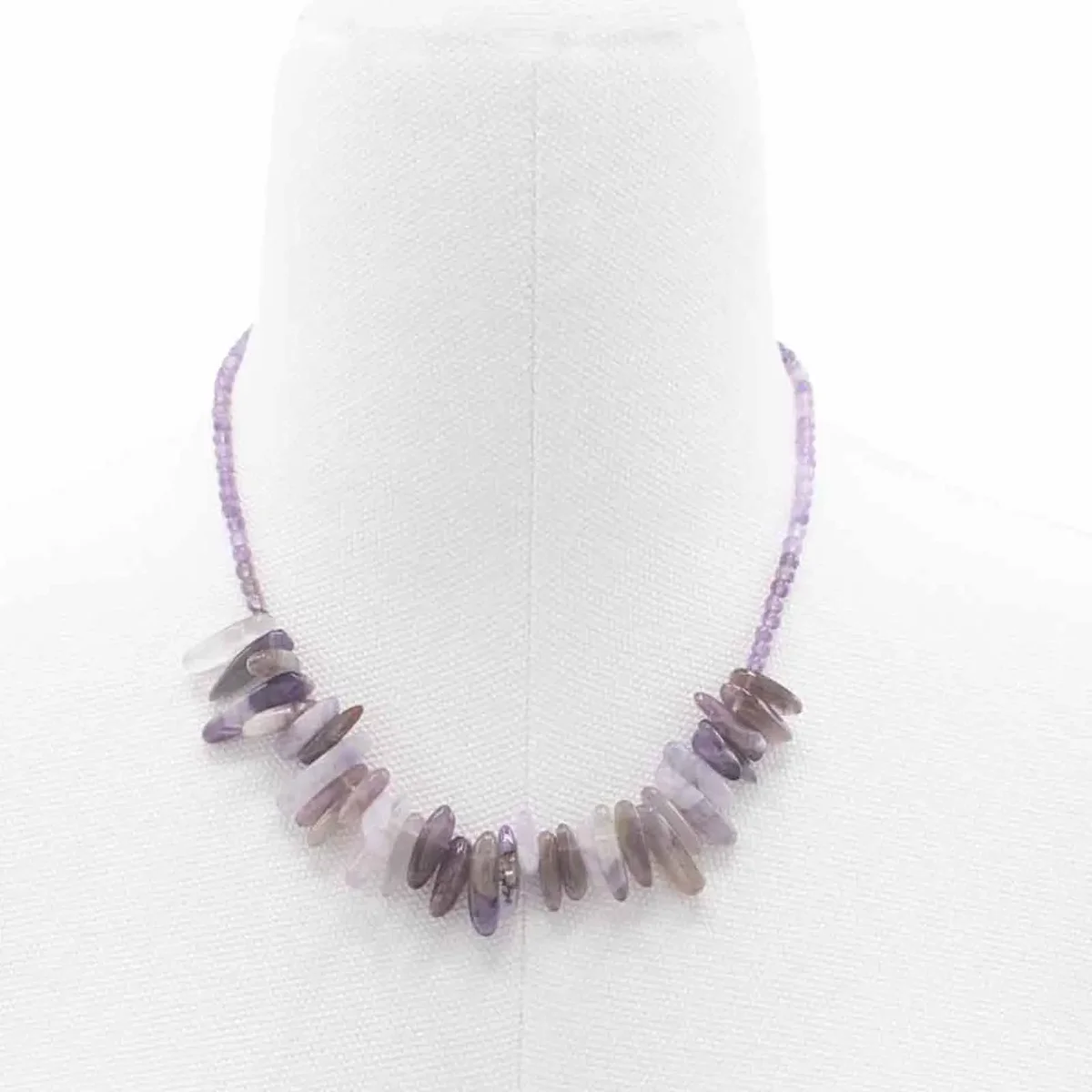 Amethyst longstone gem necklace showcased on a clean white background