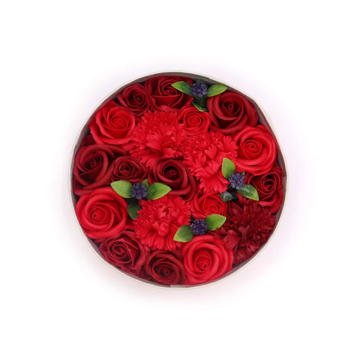 Round box featuring classic red roses, suited for classic rose storage