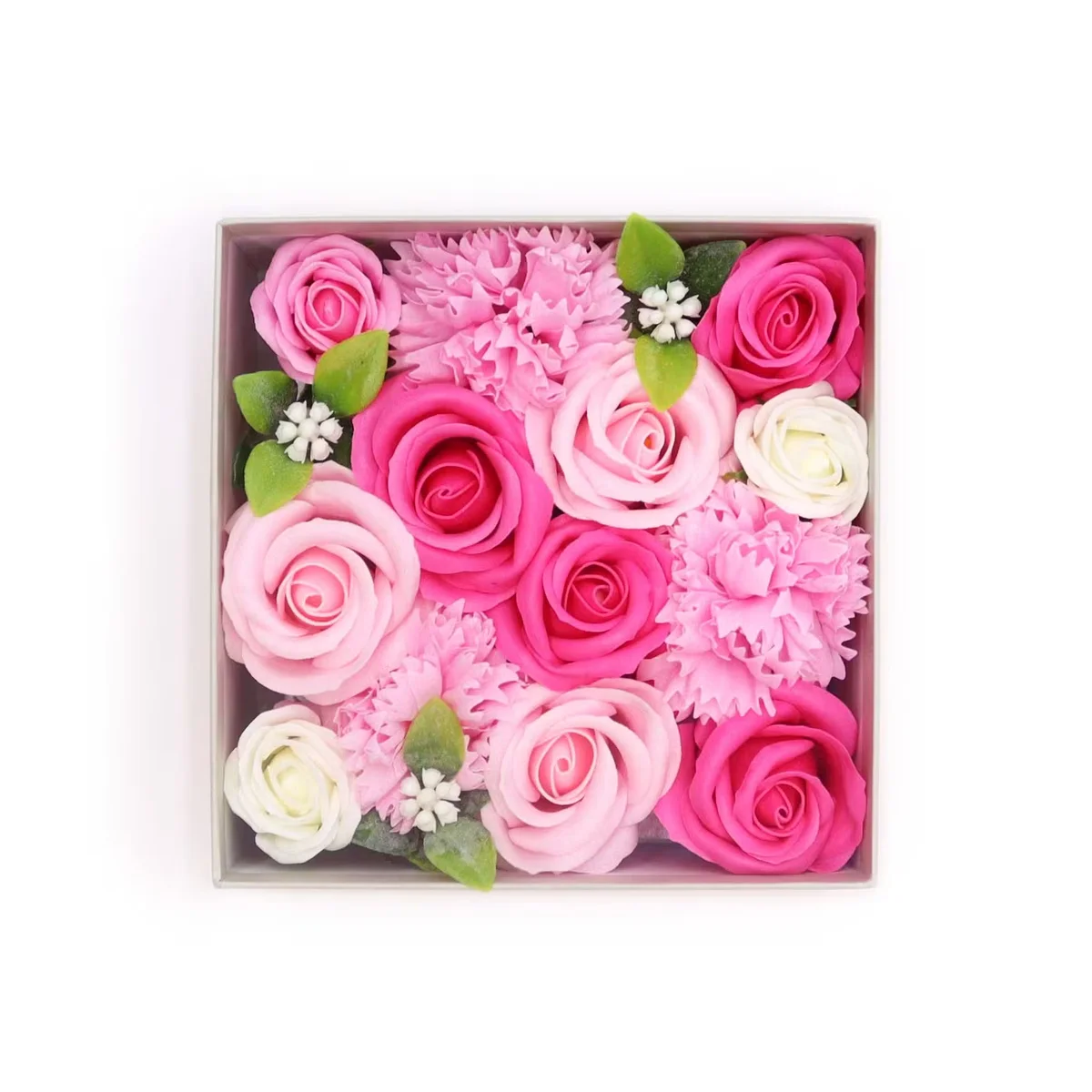 Pink storage box with baby blessings label, square shape, ideal for gifting or keeping small items.