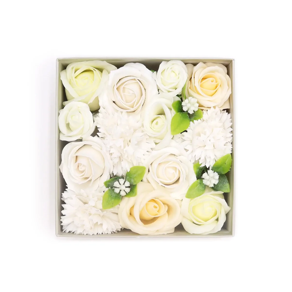 White wedding box in square shape with ivory finish, perfect for wedding blessings