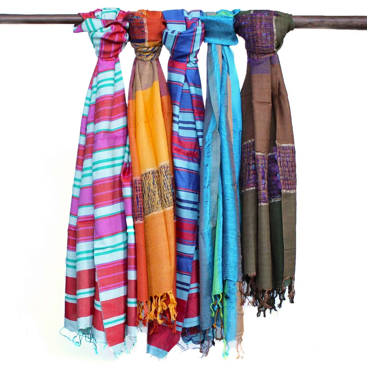 Large boho scarf in random blue shades with Indian boho design, measuring 28 by 72 centimeters