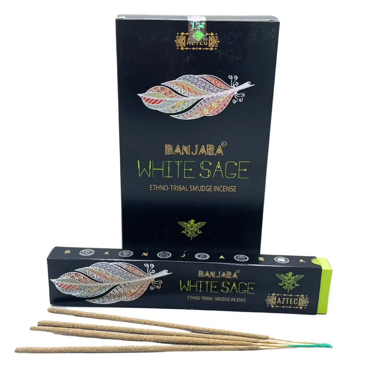 Banjara Tribal Smudge white sage incense sticks UK packaging with natural herbal design on a white background