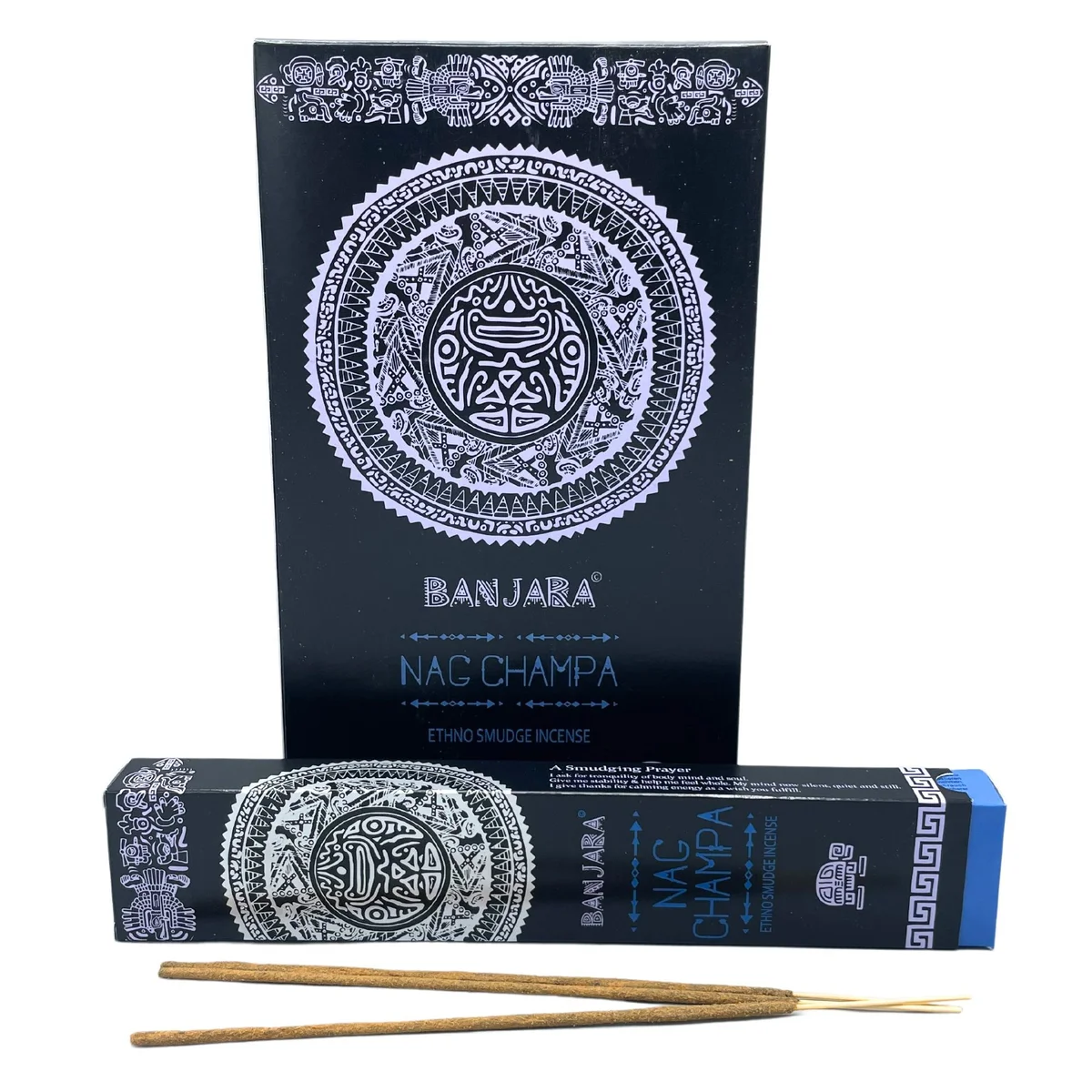 Banjara Tribal Smudge Incense pack featuring Nag Champa incense sticks with traditional tribal design packaging