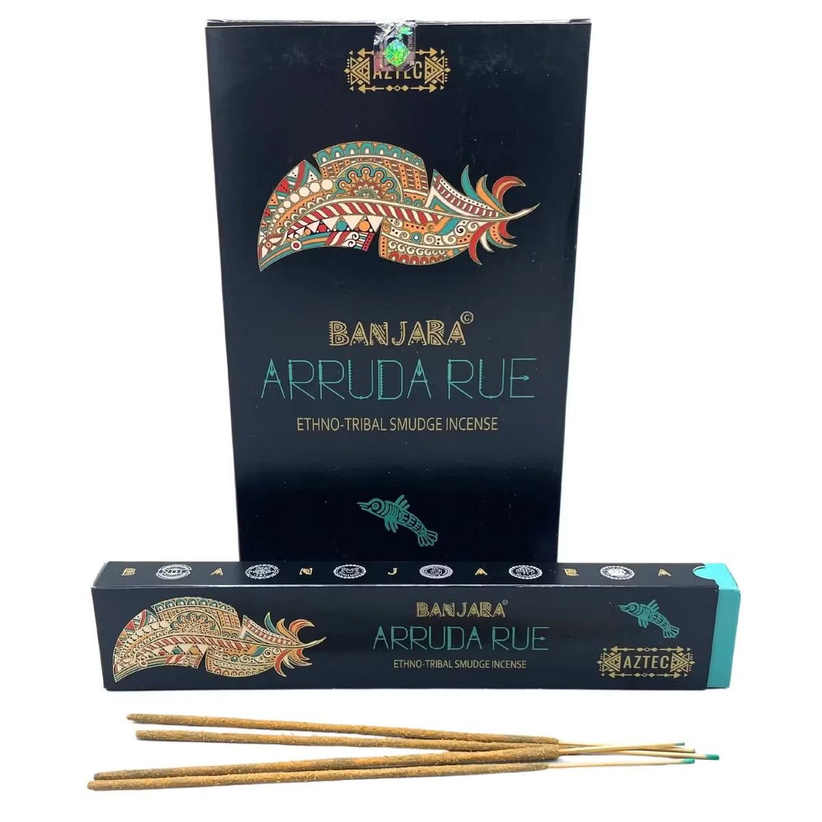 Banjara Tribal Smudge Incense sticks with White Arruda Rue packaging, smudge incense UK product on white background