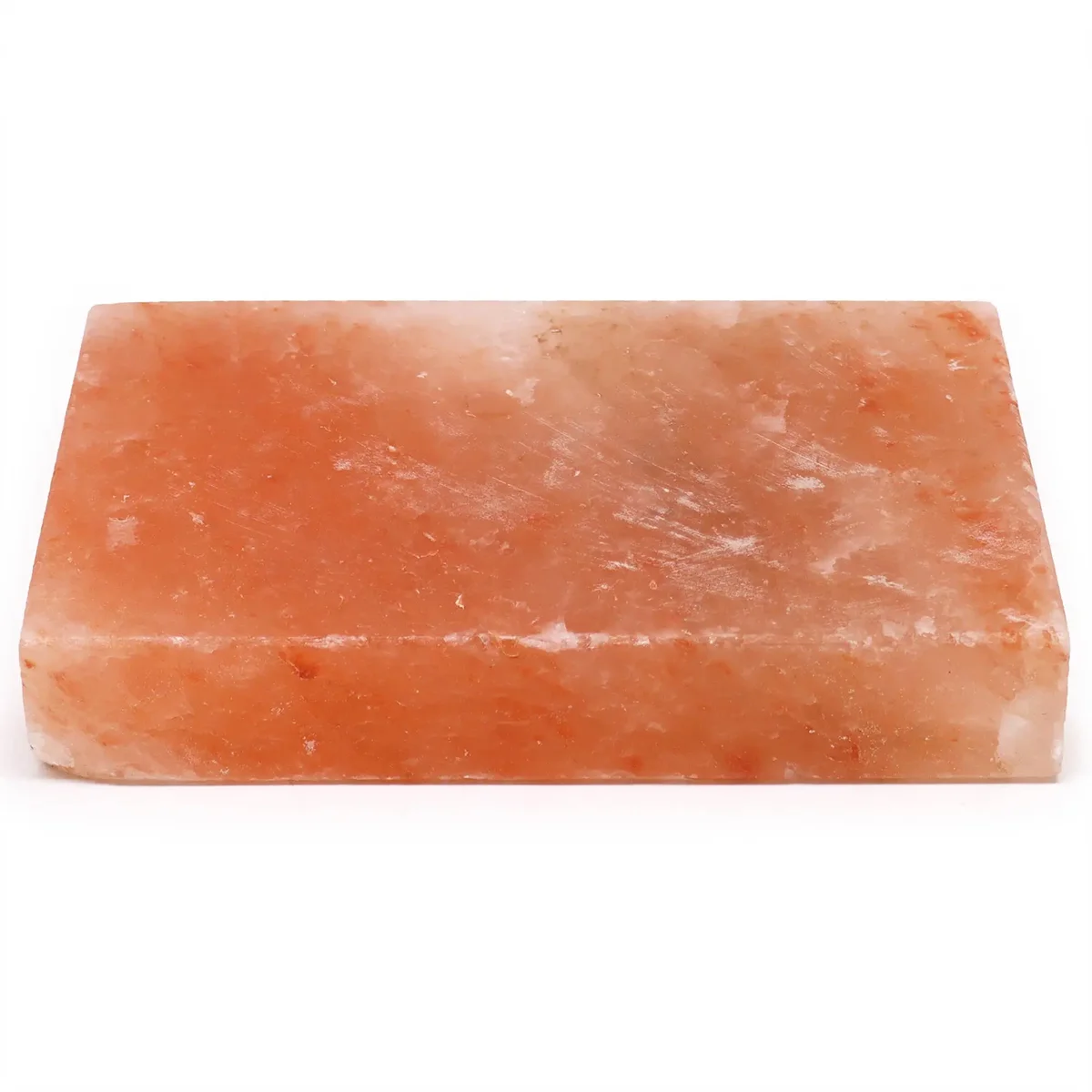 Rectangular Himalayan salt cooking plate measuring 30x20x5cm with natural pink salt texture on surface