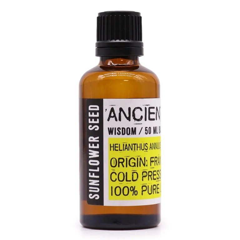 Sunflower oil 50ml bottle with clear label.