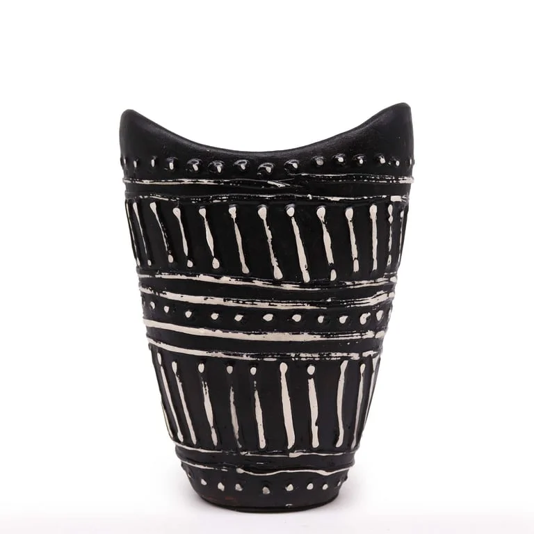 Swirls shaped vase in chocolate with gentle spiral design and smooth finish.