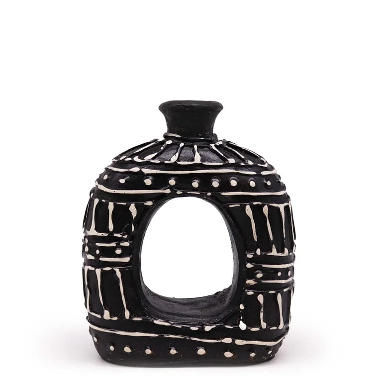 Oval donut vase in chocolate finish, 18cm tall, front view shows smooth rim.