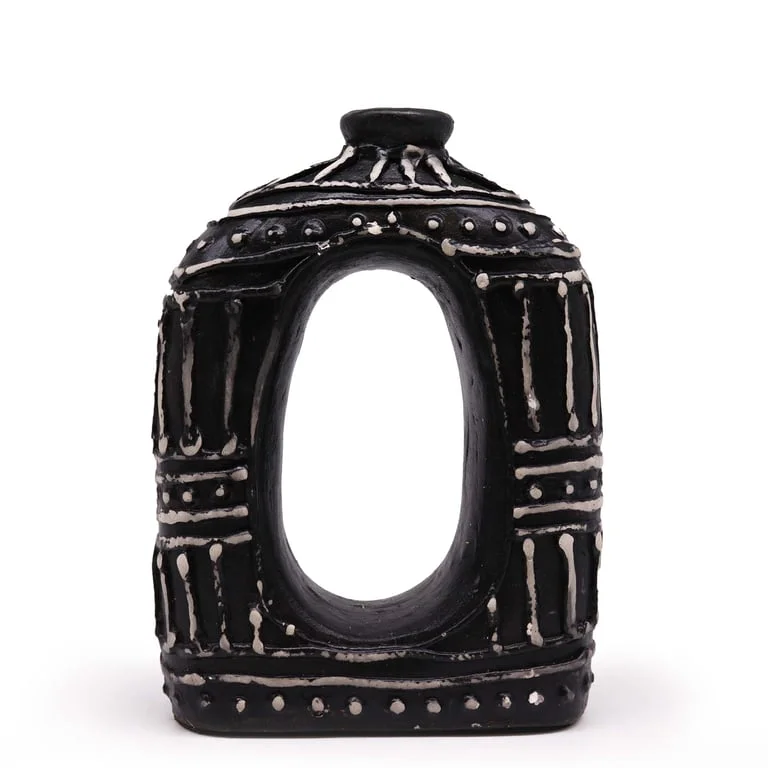 23cm chocolate oval donut vase, sleek ring shape with smooth finish.