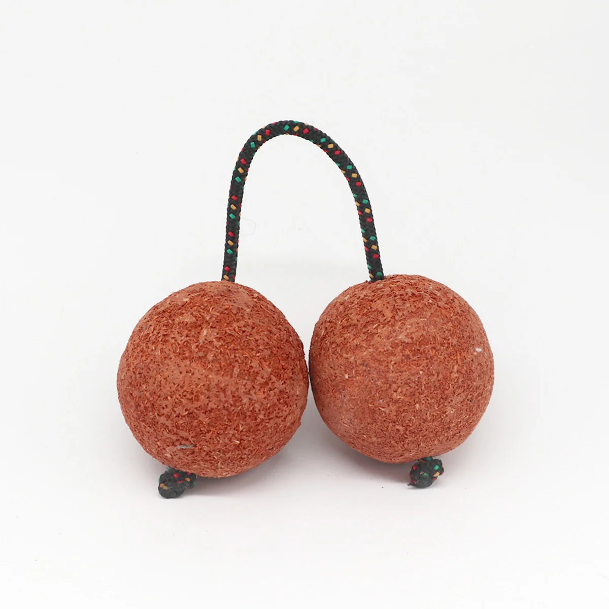 Beach-themed Kashaka hand percussion shaker with two connected gourds and a woven string handle