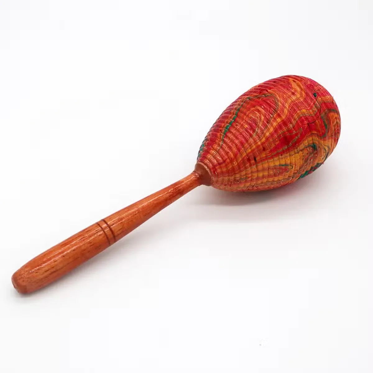 Single wooden maracas rattle with colorful design, ideal party music shaker for lively celebrations and events
