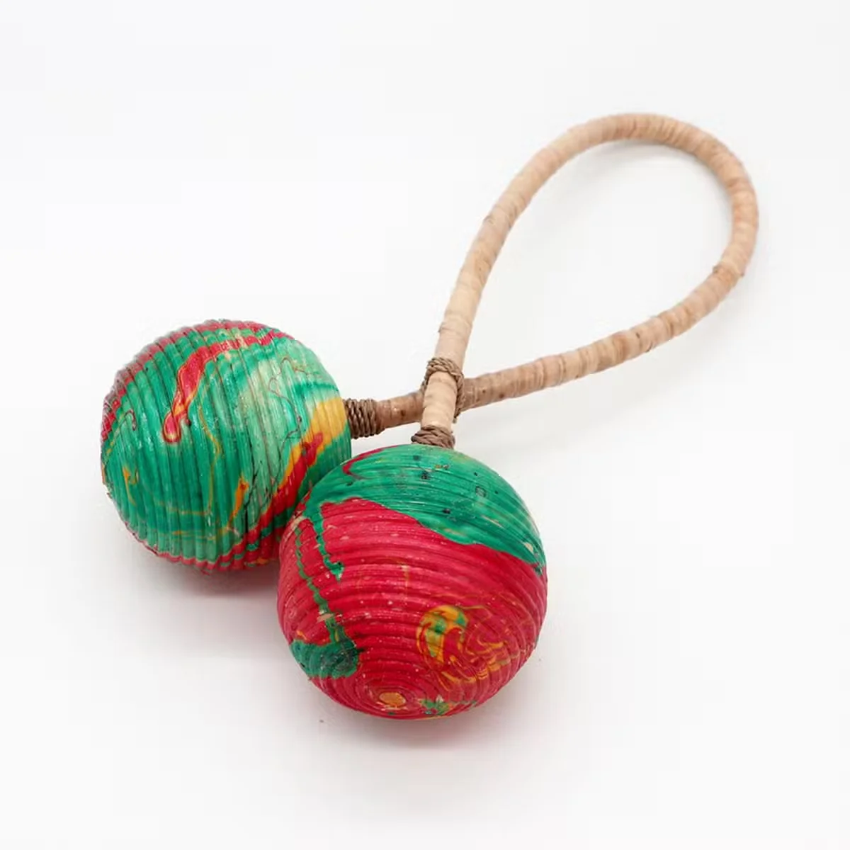 Double twist maracas rattle, colourful kids musical instrument designed for easy grip and fun rhythmic play