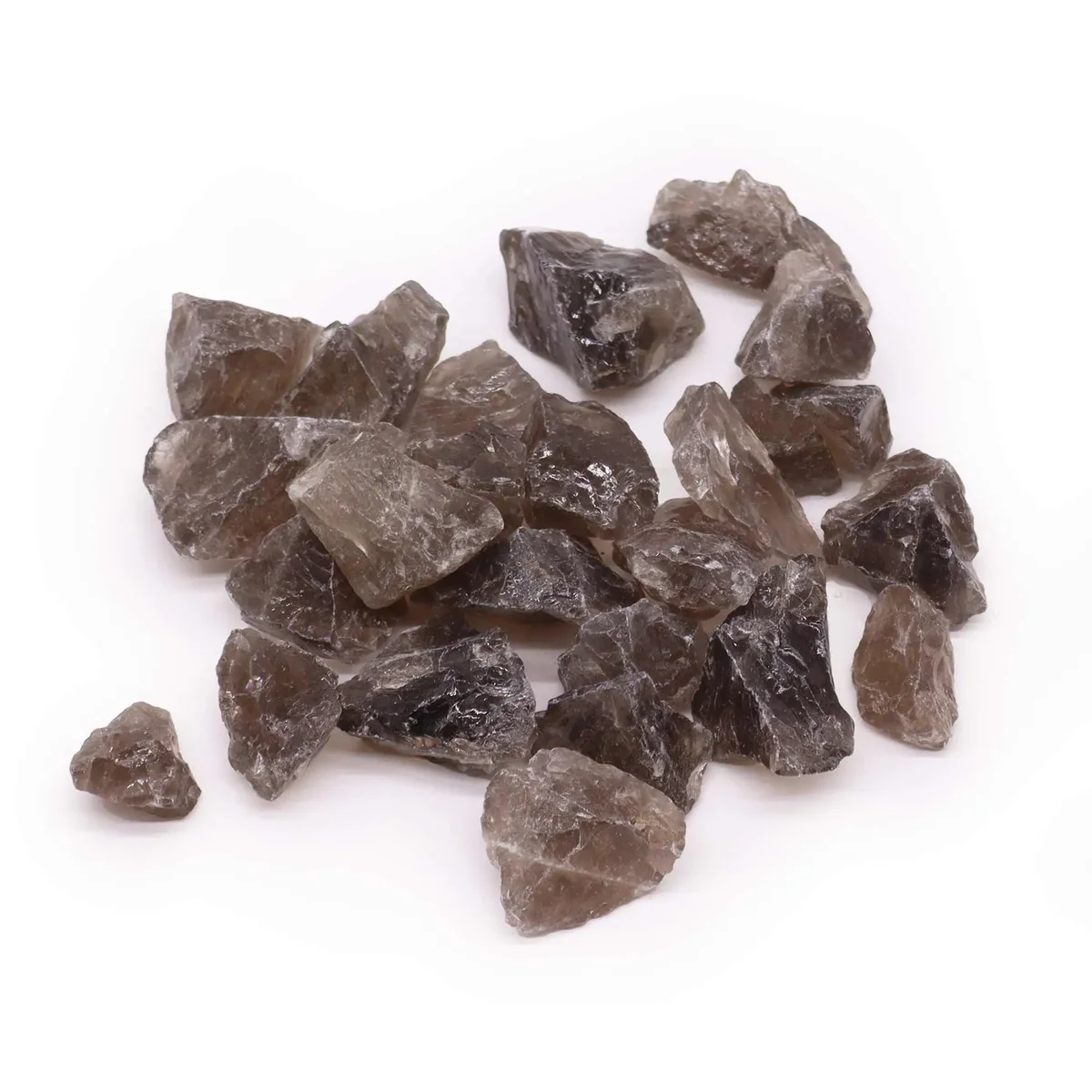 Cluster of raw smoky quartz crystals weighing 500gm with natural rough texture and translucent brown hues
