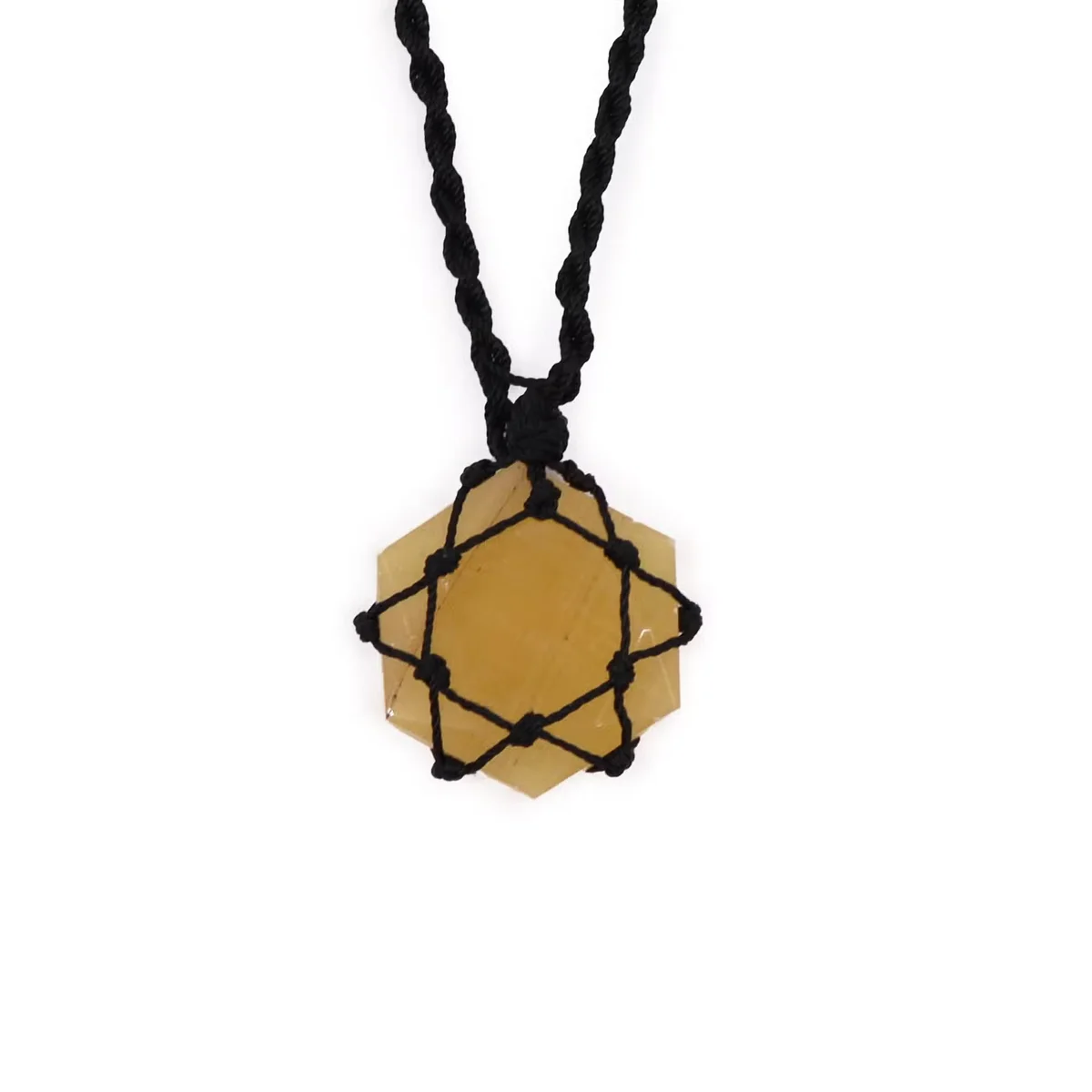 Hexagon-shaped laced pendant featuring yellow quartz gemstone, part of yellow quartz jewellery collection