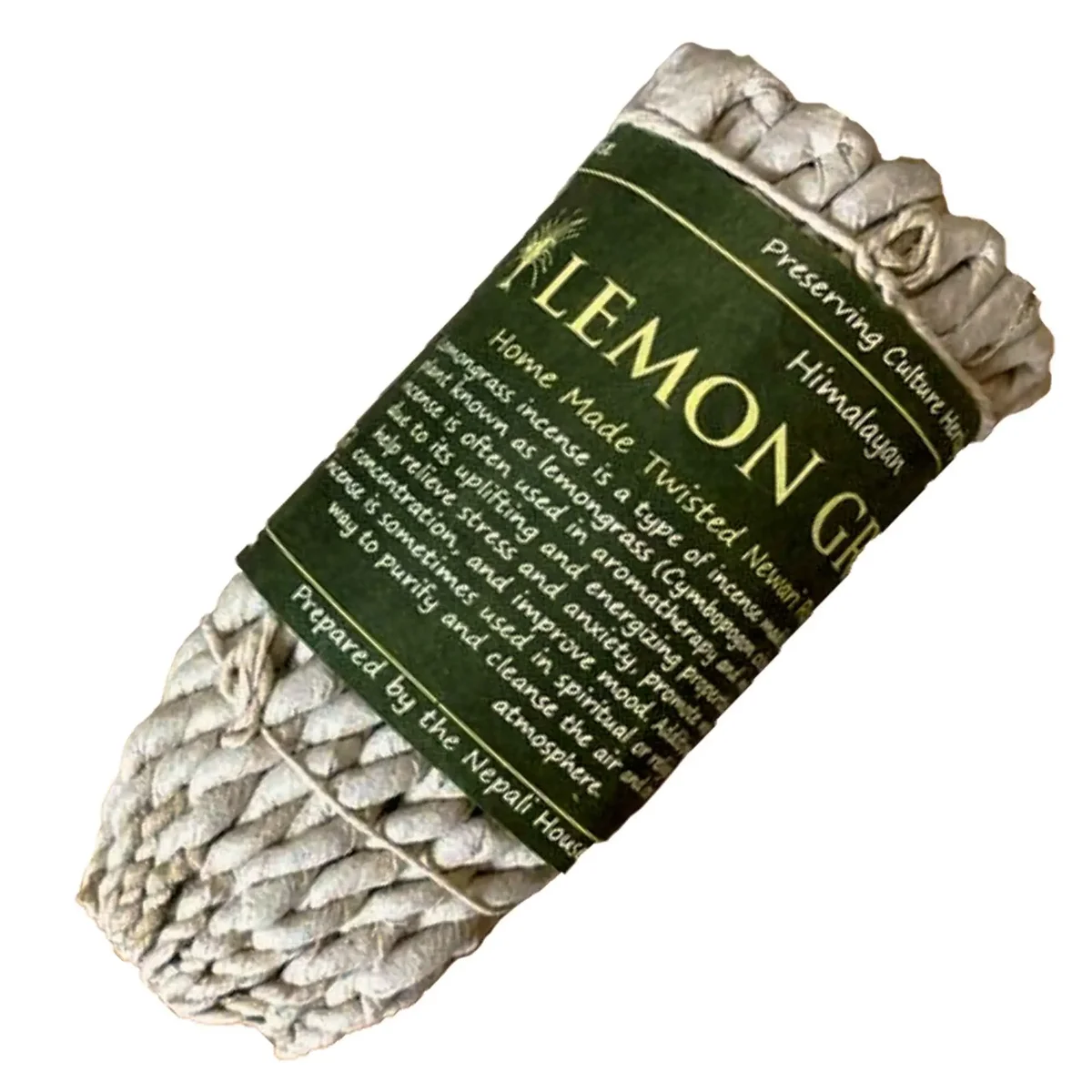 Pure Herbs Incense rope in lemongrass scent, coiled and displayed on a white background