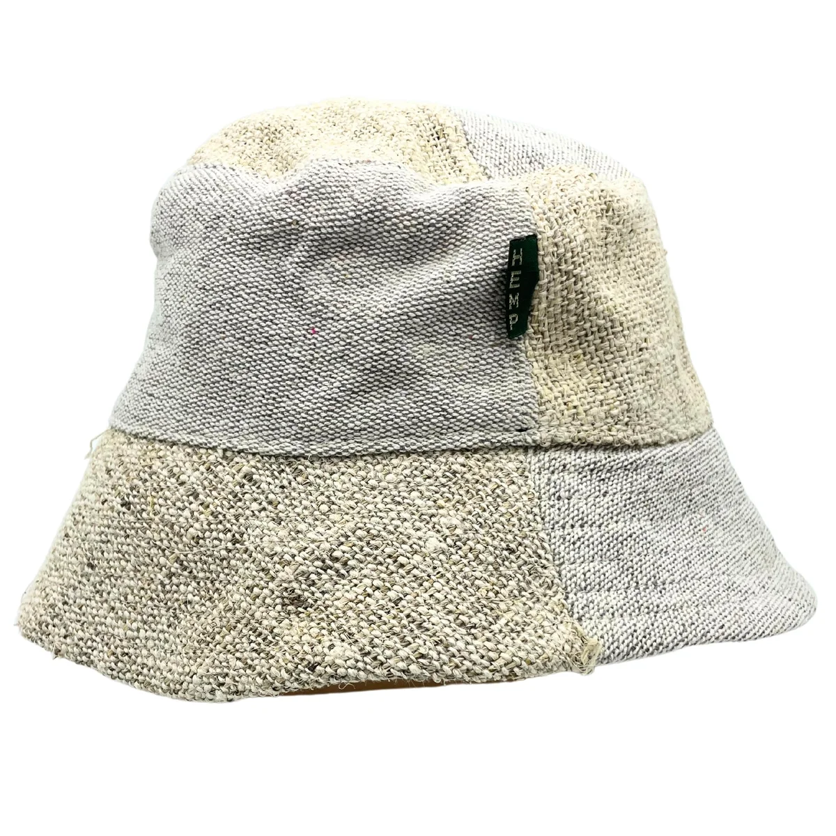 Natural coloured boho festival hat made from patched hemp and cotton with a relaxed, casual style