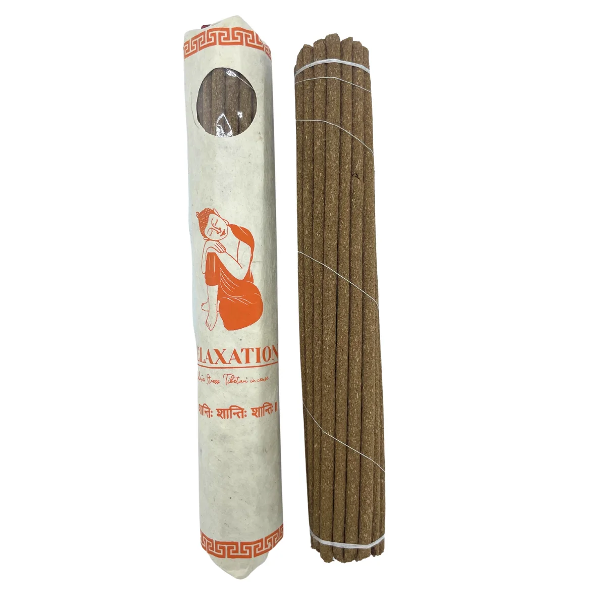 Rolled pack of 30 premium Tibetan incense sticks arranged neatly on a plain background for relaxation use