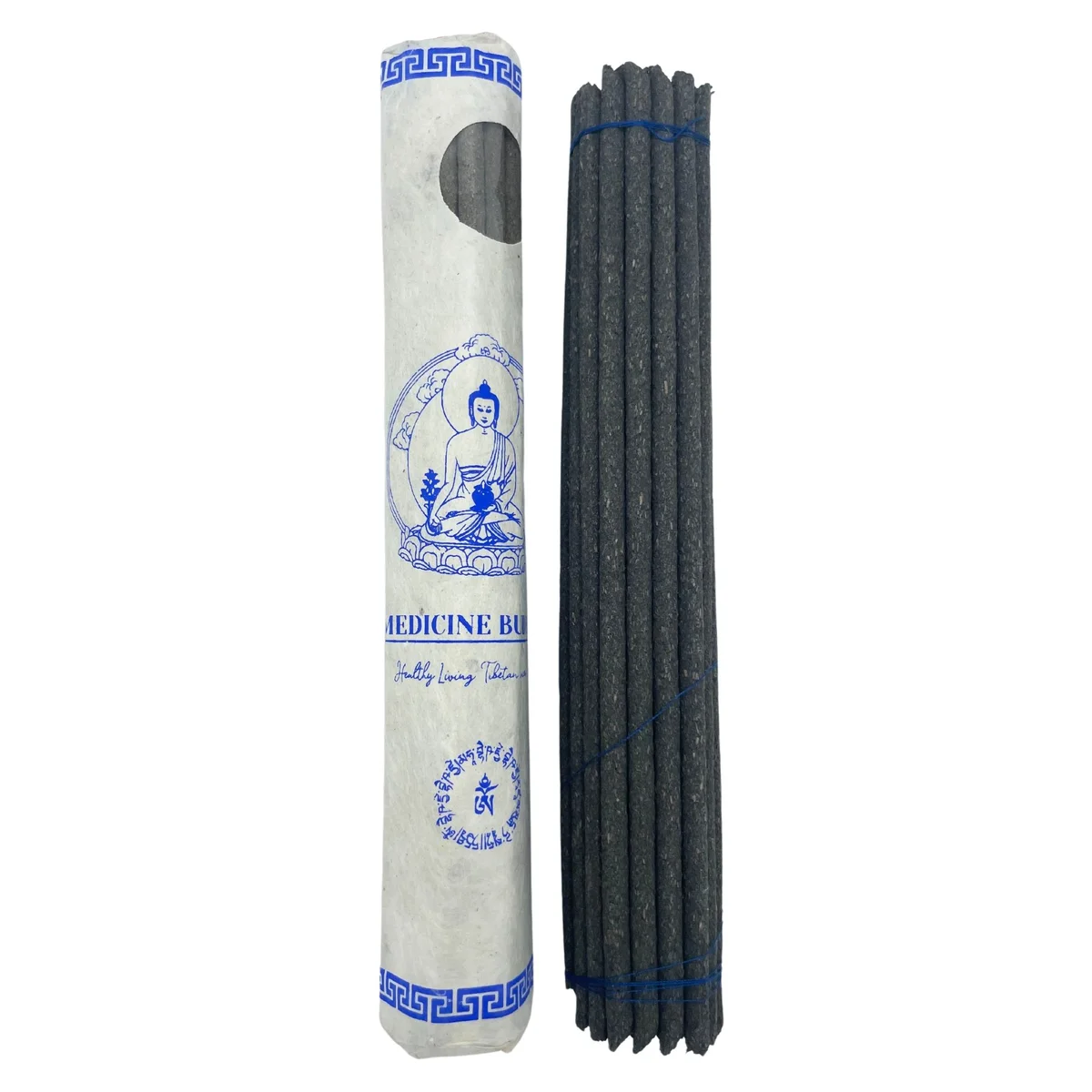 Rolled pack of 30 premium Tibetan incense sticks featuring Medicine Buddha design on packaging, Tibetan incense pack