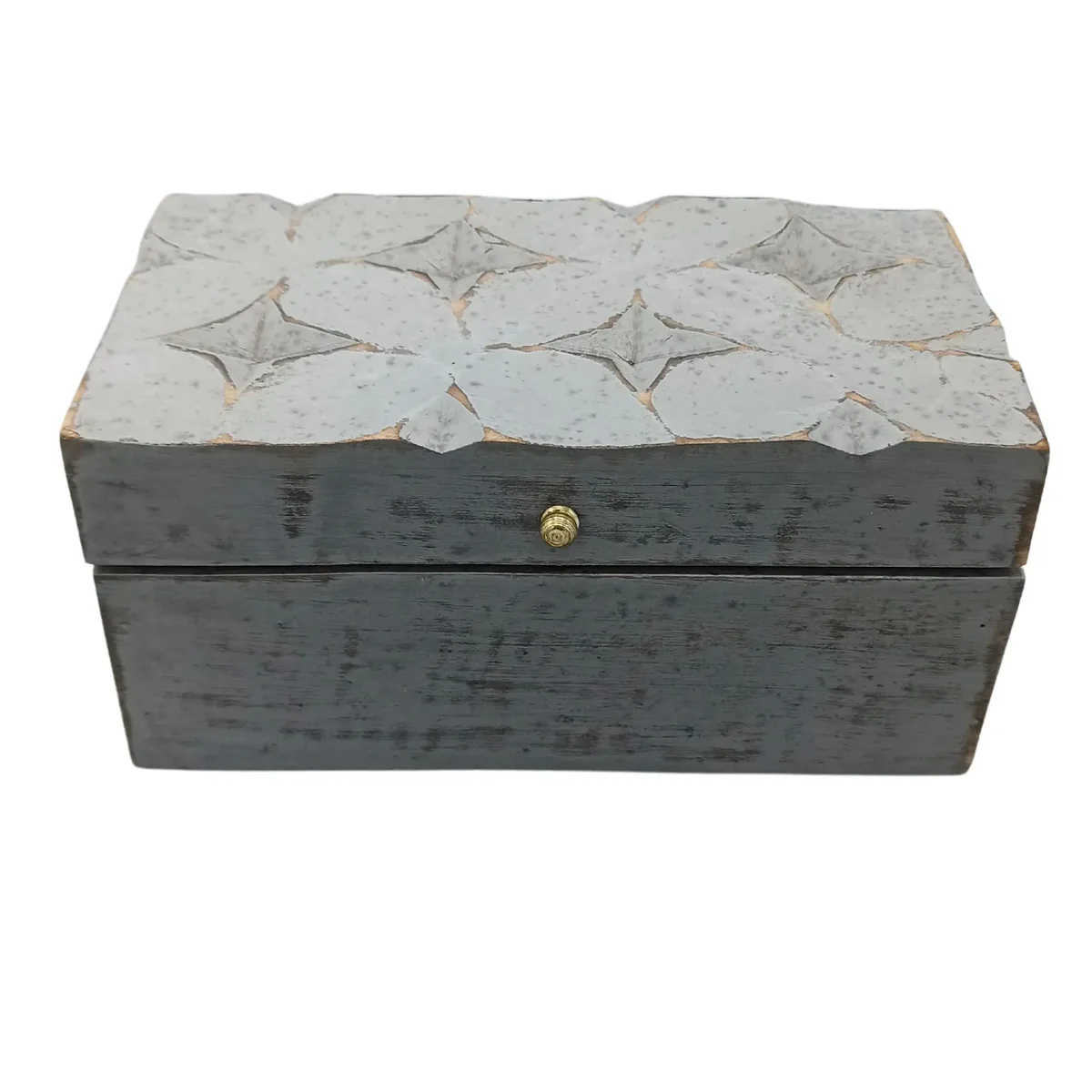 Grey vintage style box with star pattern, measuring 22x12x10cm, designed for multi-purpose storage