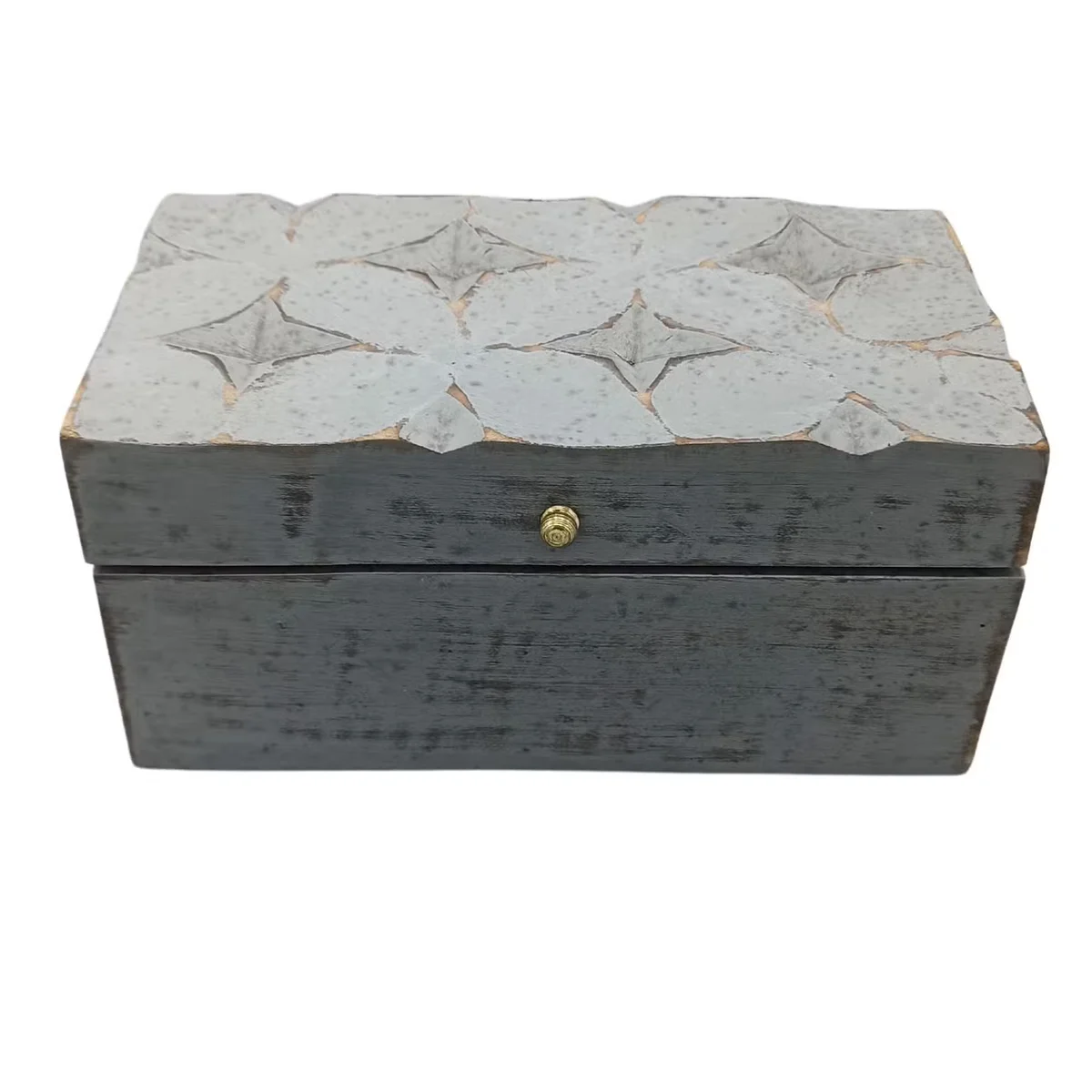 Grey star box with vintage deco design, multi purpose storage, measuring 22x12x10cm in grey color