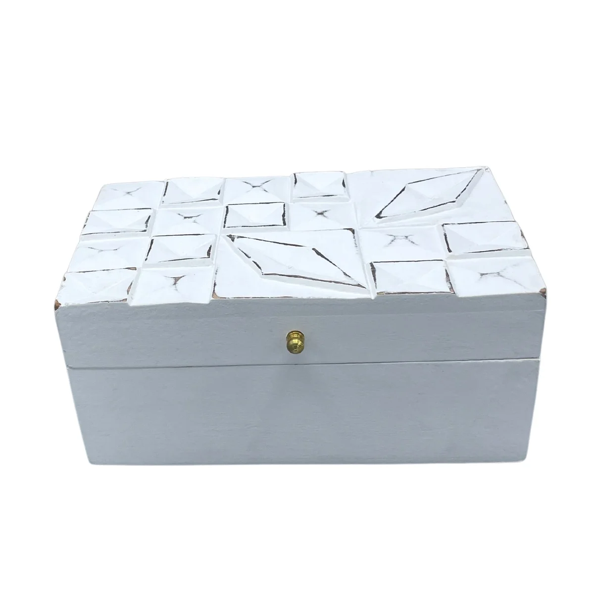 Vintage multi purpose box with white diamond pattern, measuring 22x12x10cm, rectangular shape