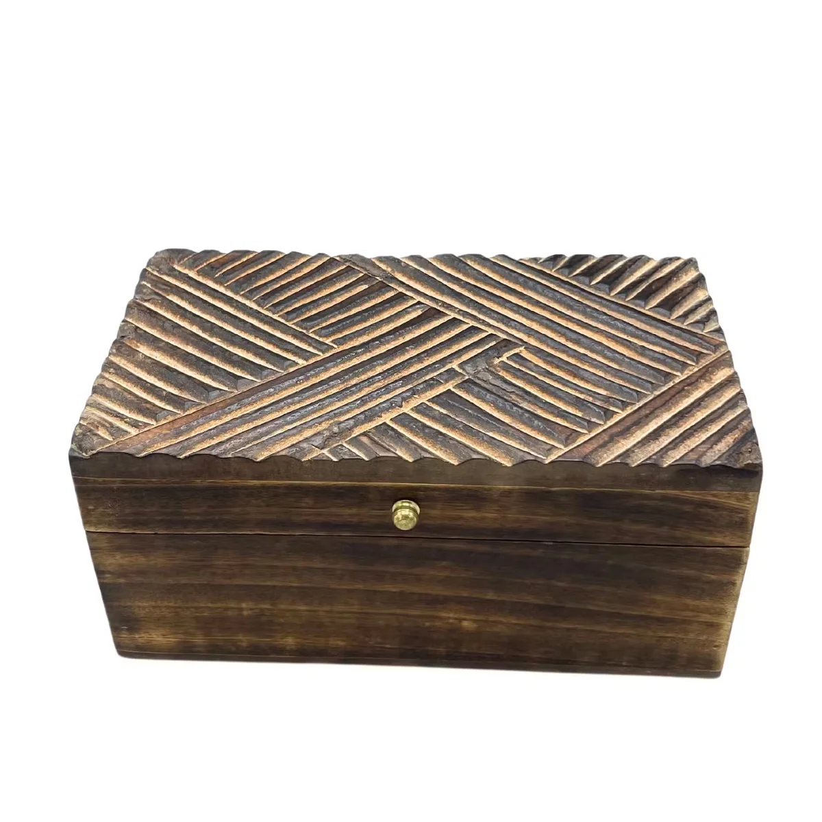 Vintage Deco antique lines multi purpose storage box measuring 22x12x10cm shown closed on white background
