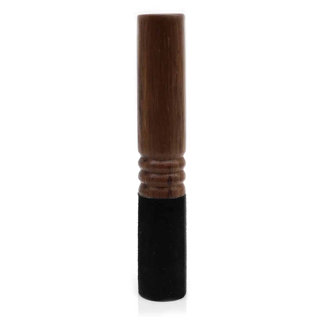Classic wooden stick 13cm long with smooth natural wood finish on white background