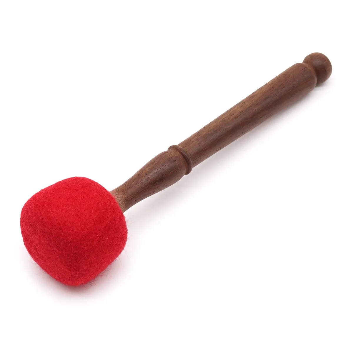 Large 23cm decorative gong stick with felted head, shown on white background for clear detail view