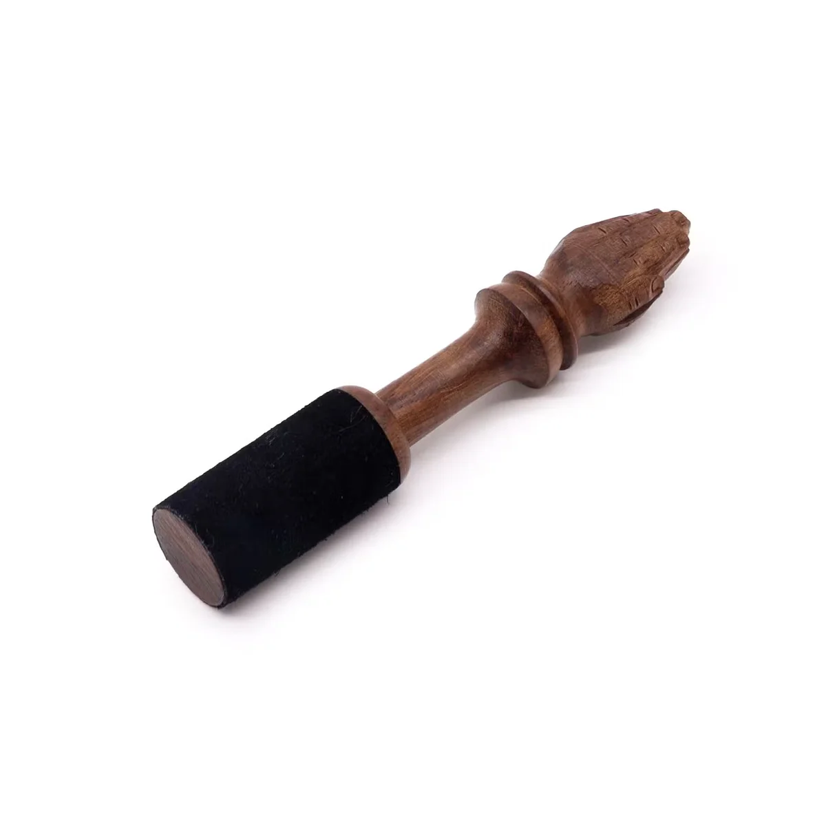 14cm wooden decor stick with Namaste carving detail on smooth wooden surface