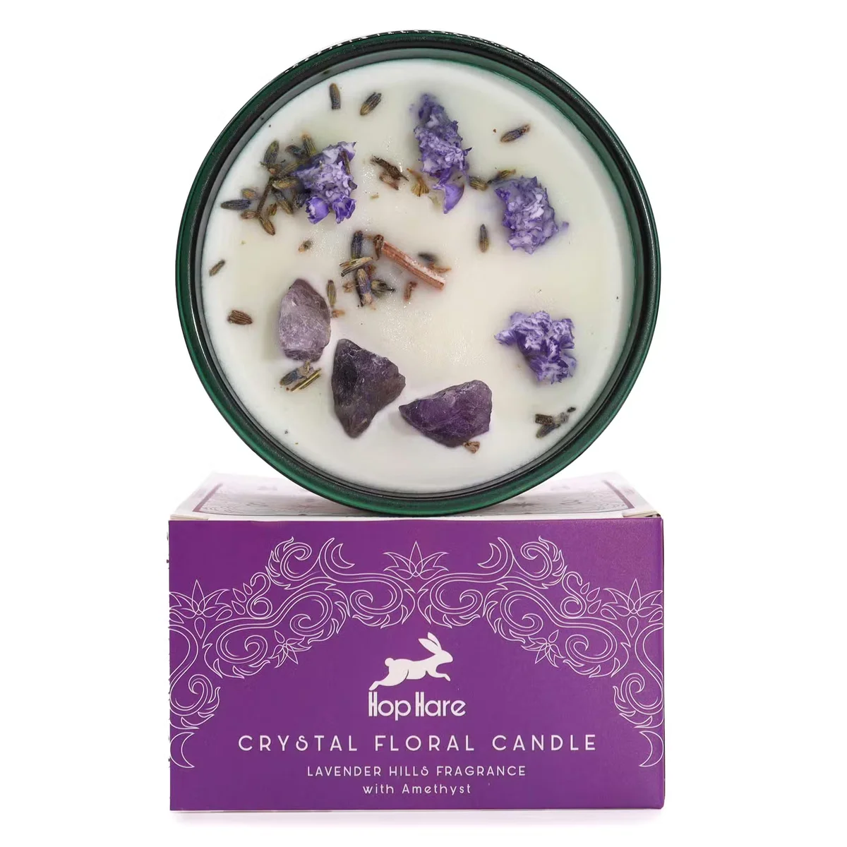 Hop Hare Crystal Magic Flower Candle The Moon themed magic candle with floral design and crystal details