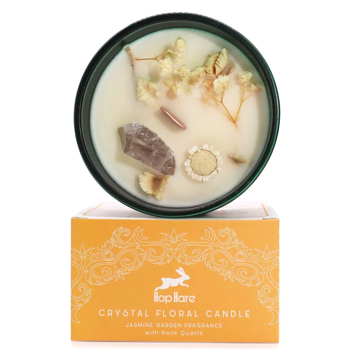Hop Hare Crystal Magic Flower Candle featuring The Lion design, decorative scented candle with intricate floral details