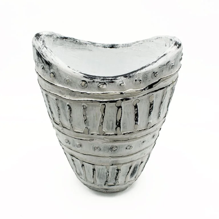 Wide neck shaped cream vase 22cm displayed on a white surface.