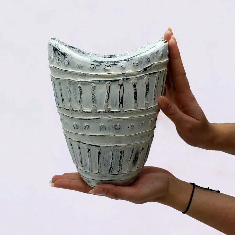 Decorative ceramic vase cream, wide neck, 22cm tall, simple elegant design