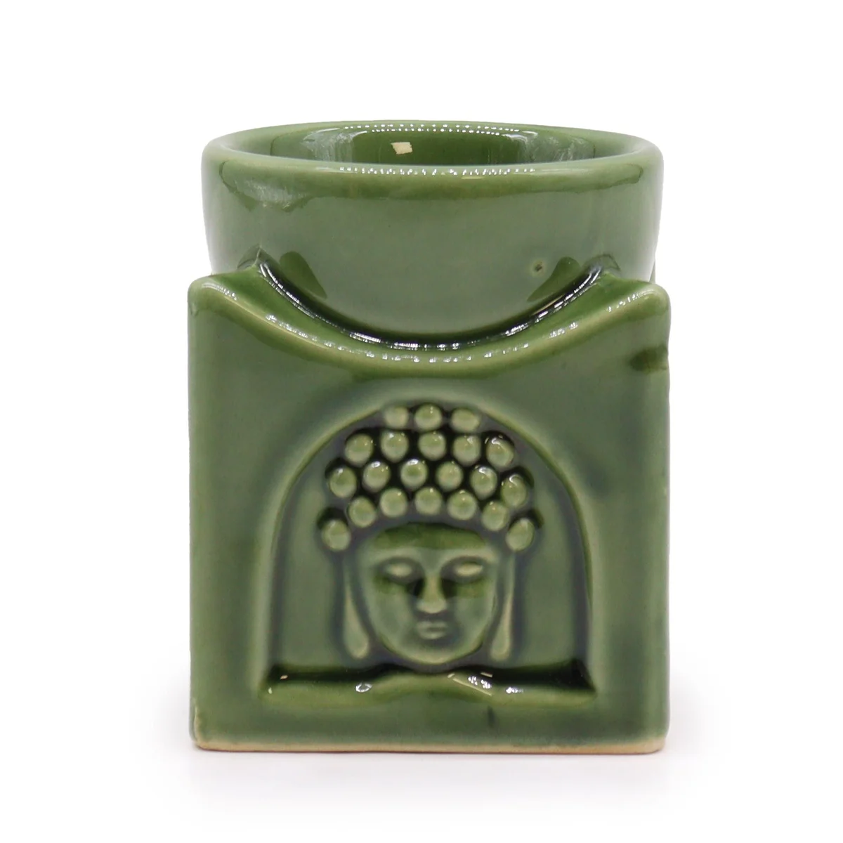 Dark jade square Buddha burner with smooth finish, designed for incense or essential oils on UK e-commerce site