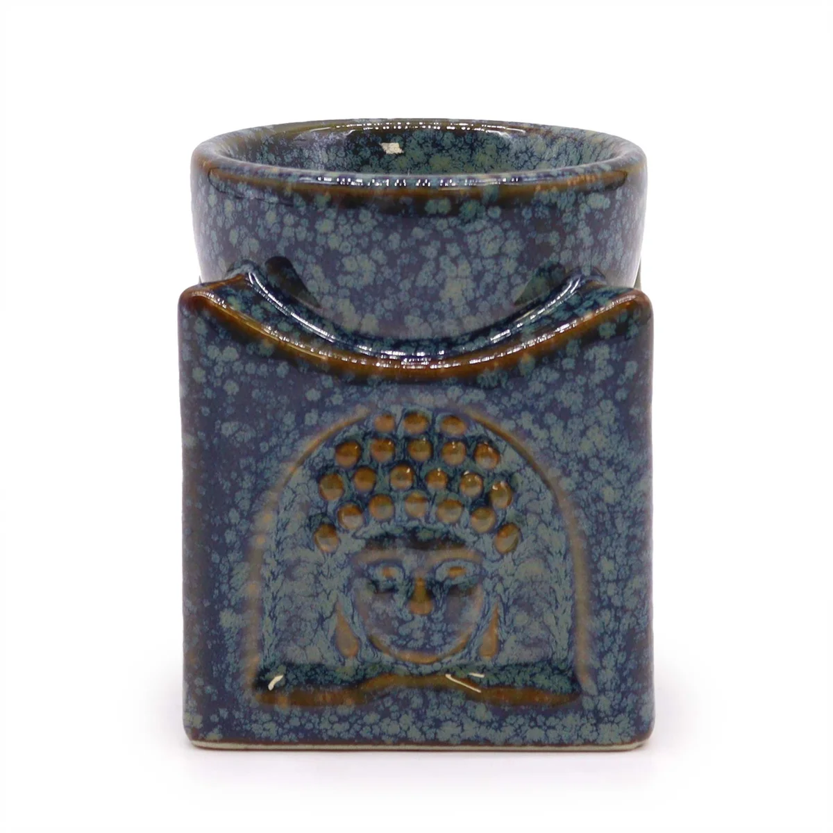 Square Buddha burner in dusty blue with a square shape designed for holding incense or candles