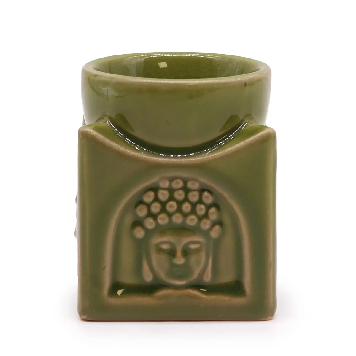 Light jade square Buddha burner with smooth surface and minimalist design for incense or essential oils use