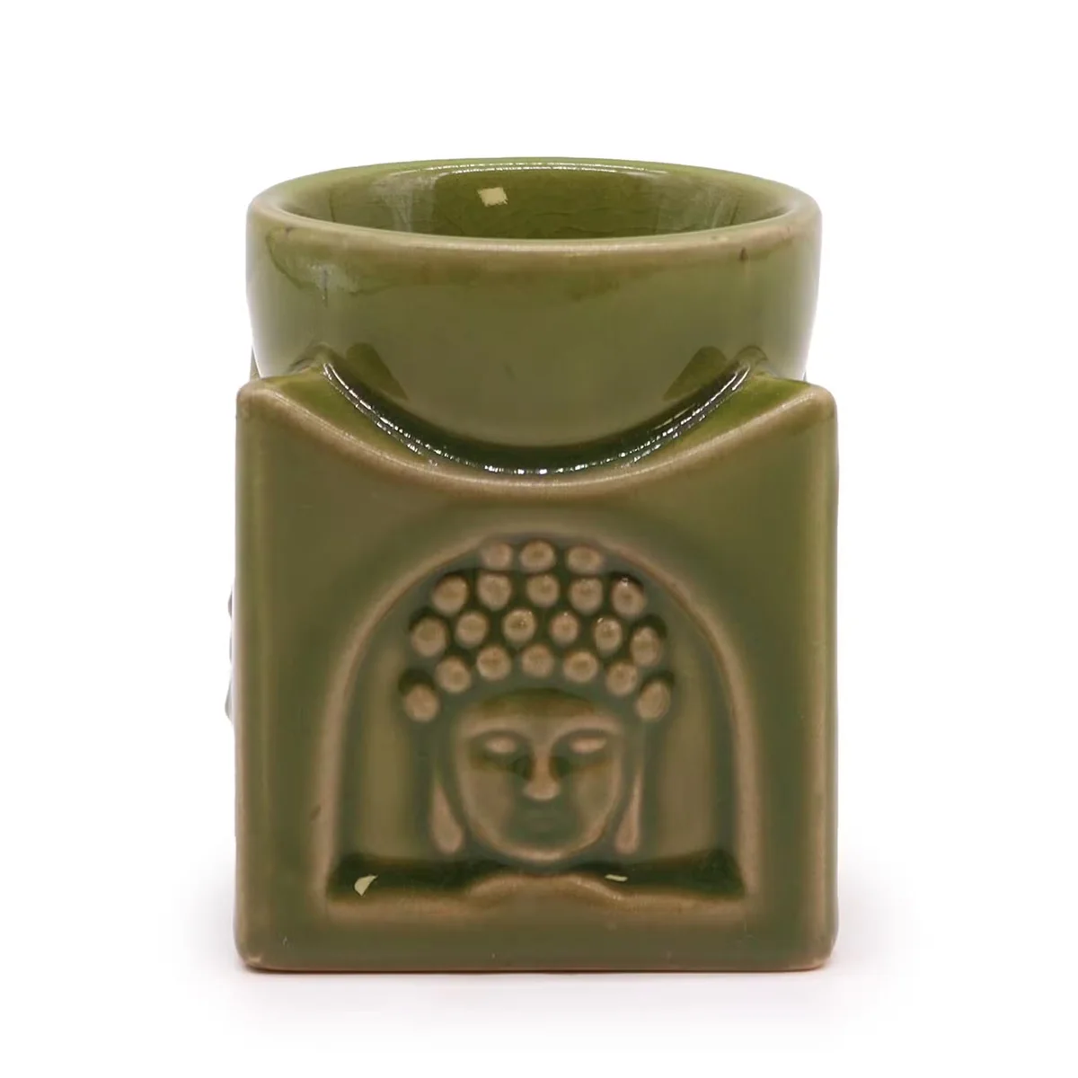 Light jade square Buddha decorative burner with smooth finish, shown from a top angle on a white background
