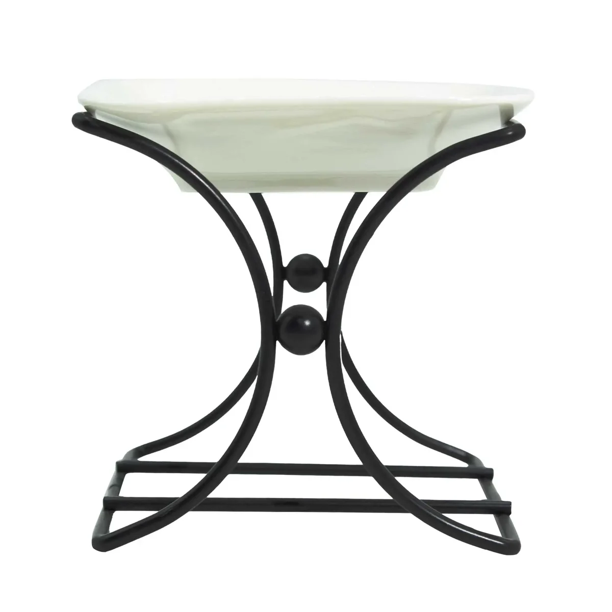 Square ceramic stand with metal frame in a minimalist design suitable for home or office use