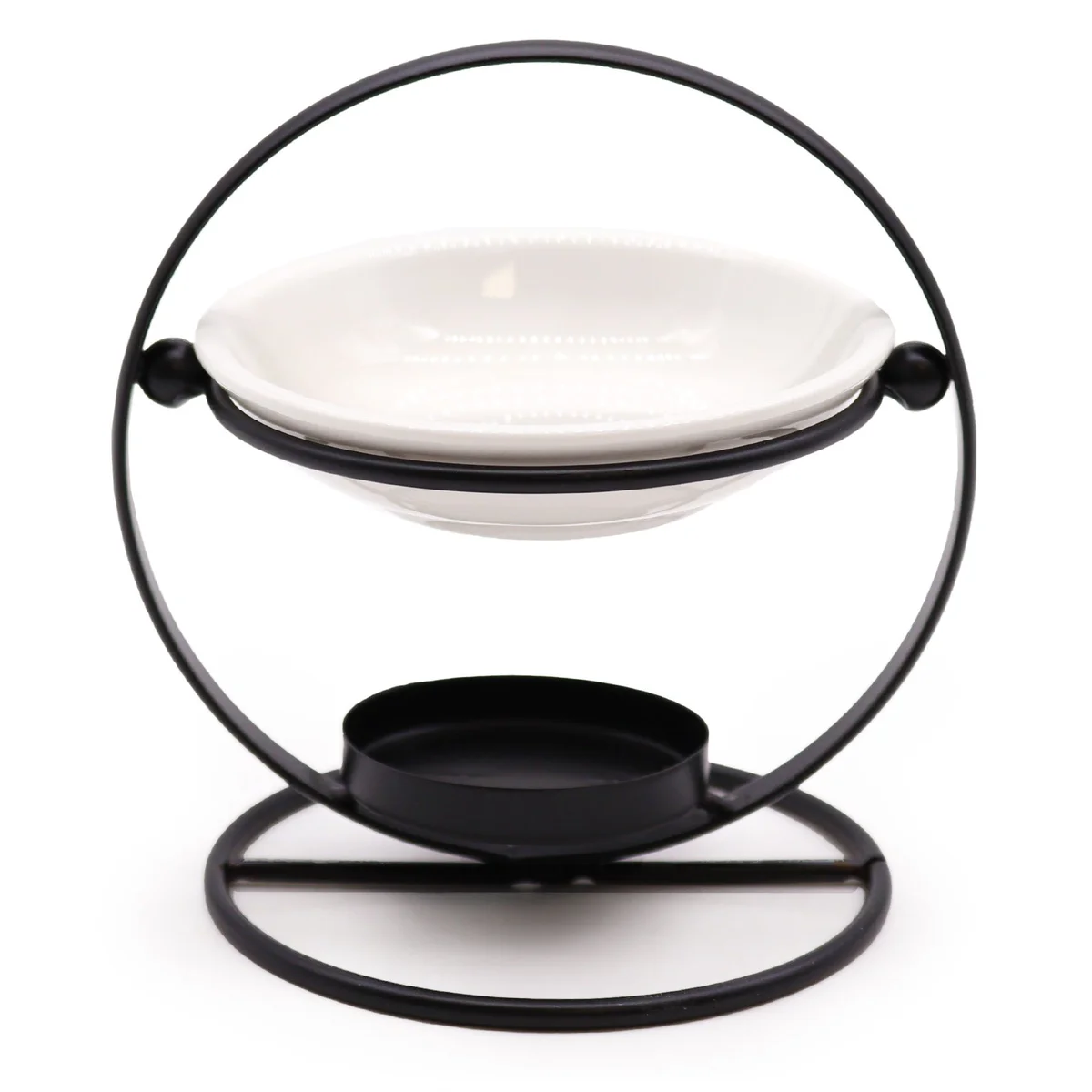 Round ceramic metal stand with a smooth ceramic top and sturdy metal base, ideal for display or storage purposes