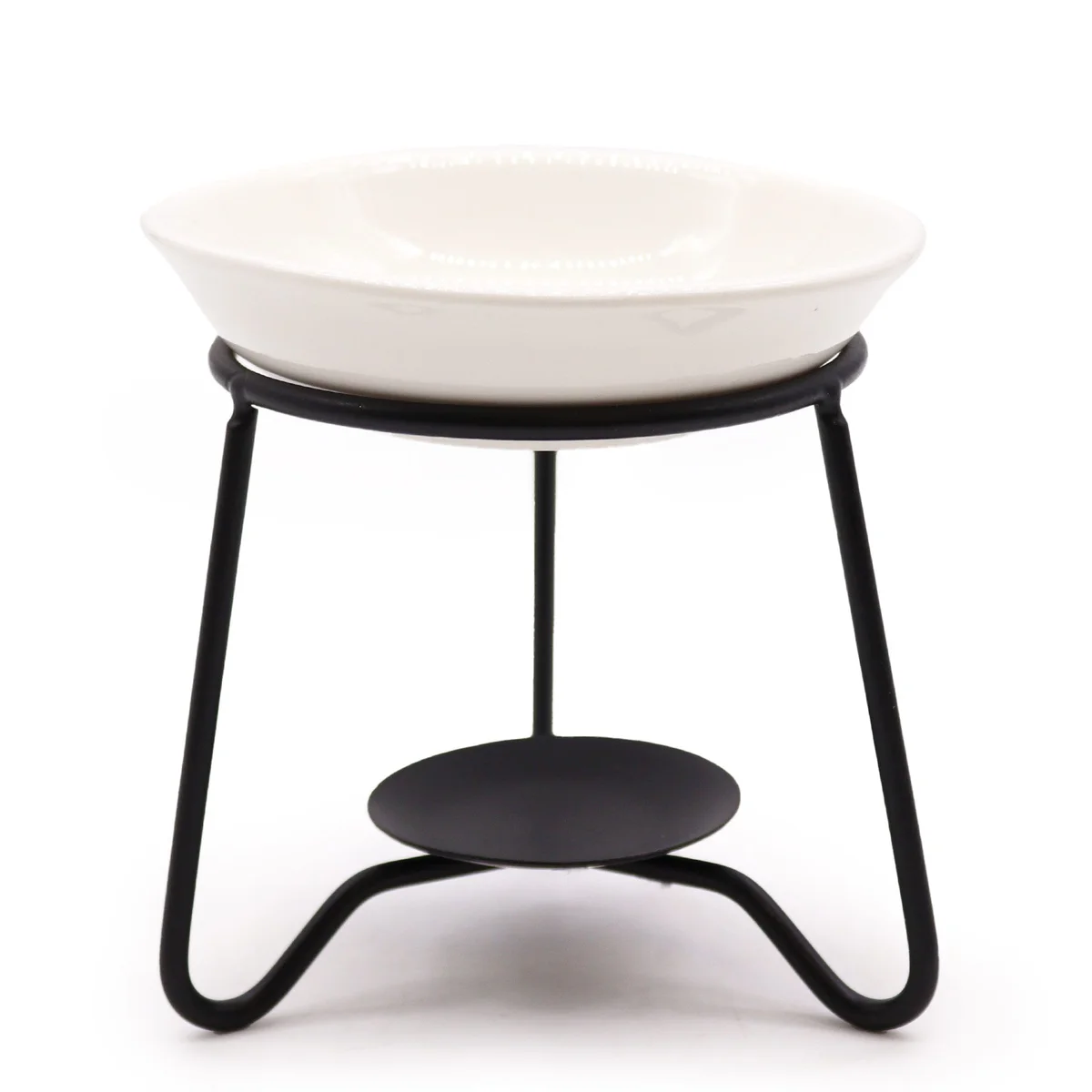 Minimalist ceramic metal stand with a simple design combining white ceramic and metal elements