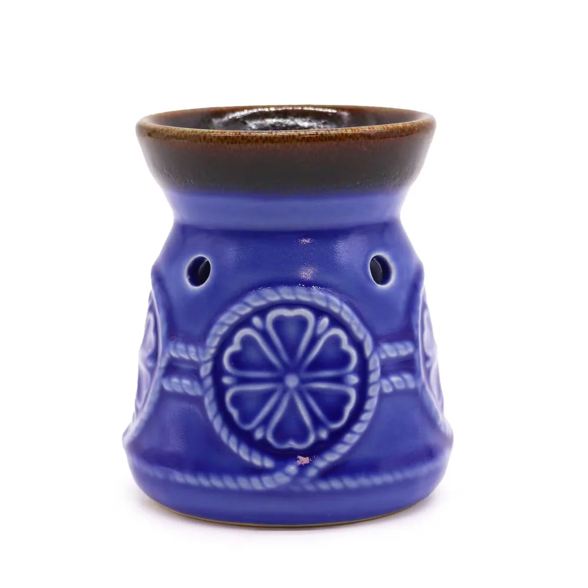 Blue ceramic spa burner with classic design, shown in image position 3 of the product page