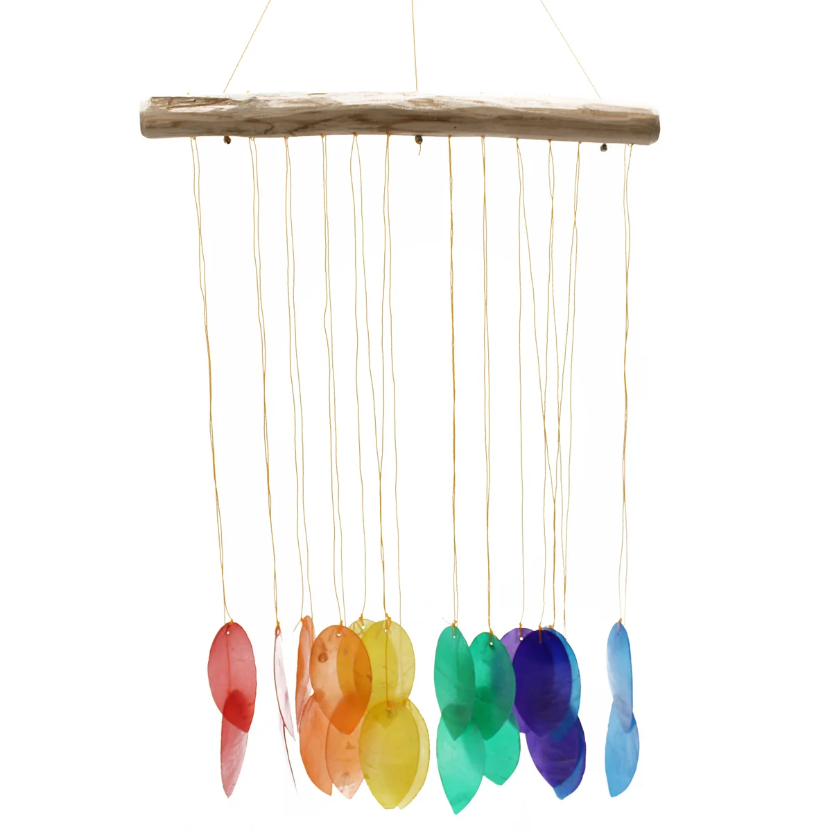 Rainbow large leaf garden wind chime with colorful hanging leaves and metal tubes against a white background